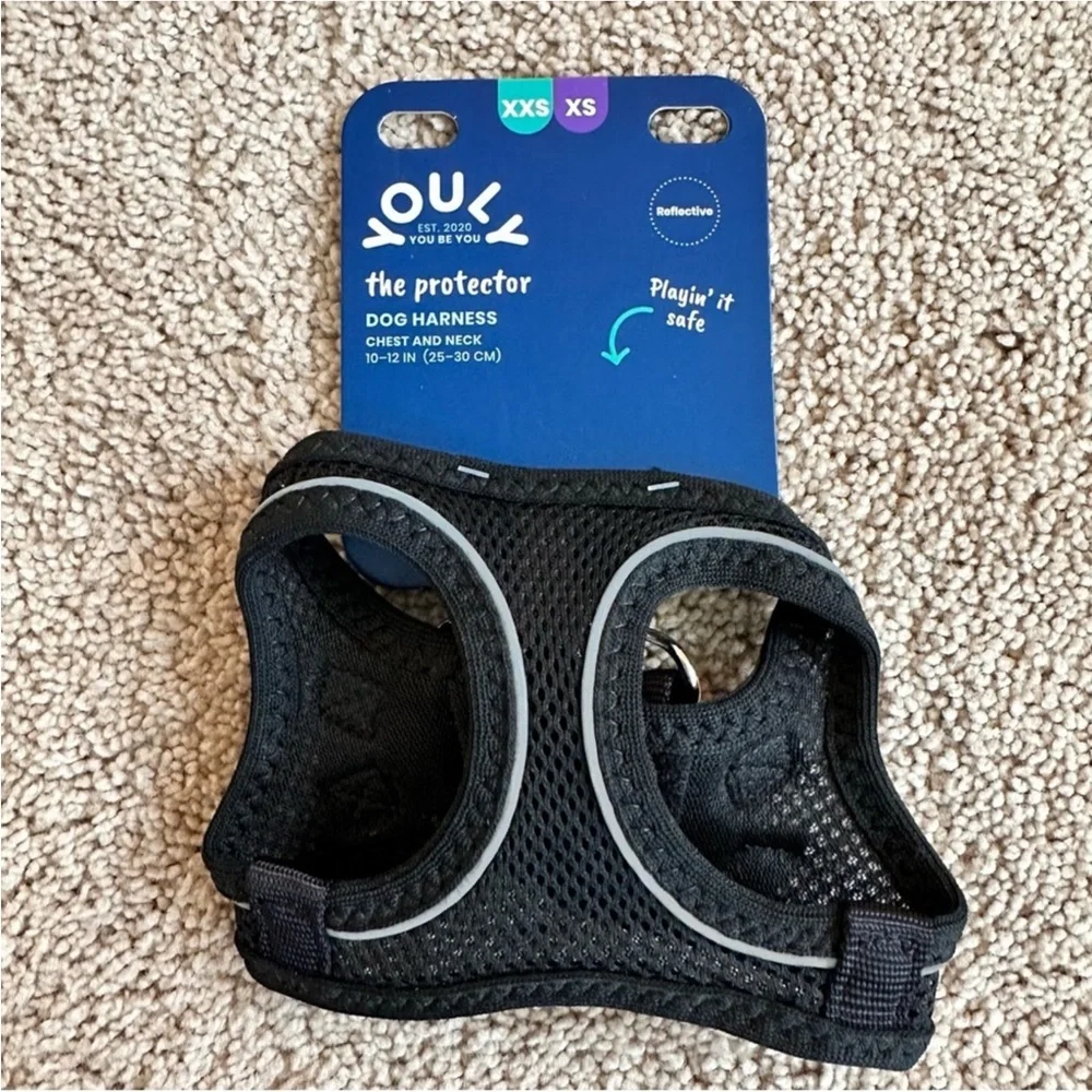 YOULY Black Reflective Mesh Dog Harness, XX-Small/X-Small